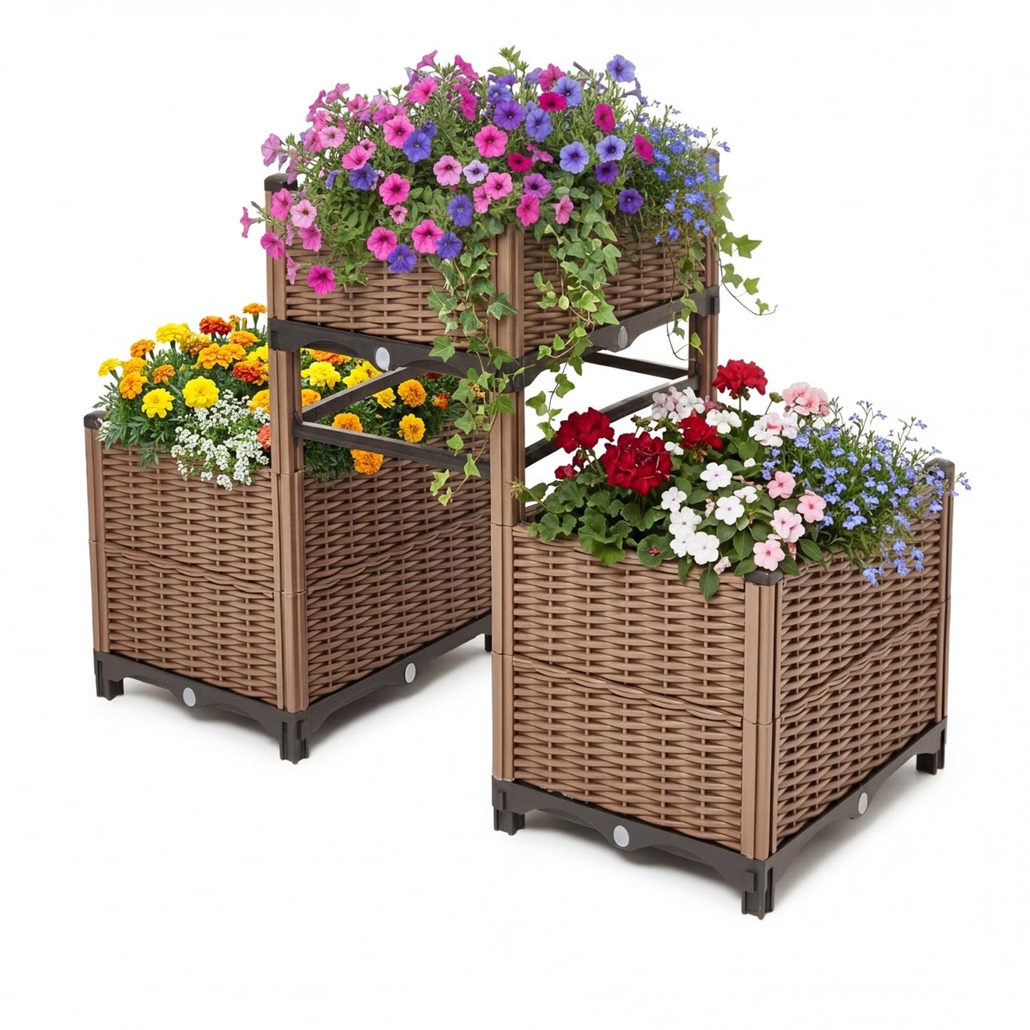 3PCS Raised Garden Beds Outdoor with Legs Planter Box, 47x16x21in Reinforced Support Rods, Drainage Grid, Multi-Combination Options for Vegetables, Flowers, Herbs, Ideal for Balcony, Patio Gardening