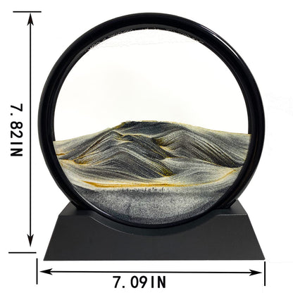 SANDCLE Moving Sand Art Picture - Sand Art Liquid Motion 3D Deep Sea Sandscape, Round Glass Frame Display Flowing Sand Relaxing Toy for Desktop Home Office Work Ocean Decor(Black, 7")