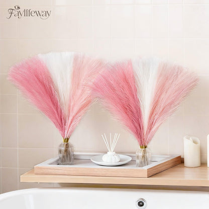 Faylifeway 50pcs Pampas Grass 17in for Living Room Decor, Blush Pink Pampas Grass Decor, Fluffy Pink Flowers for Home Birthday Bathroom Baby Shower Wall Bow Decor(Blush & Cream & Pink)