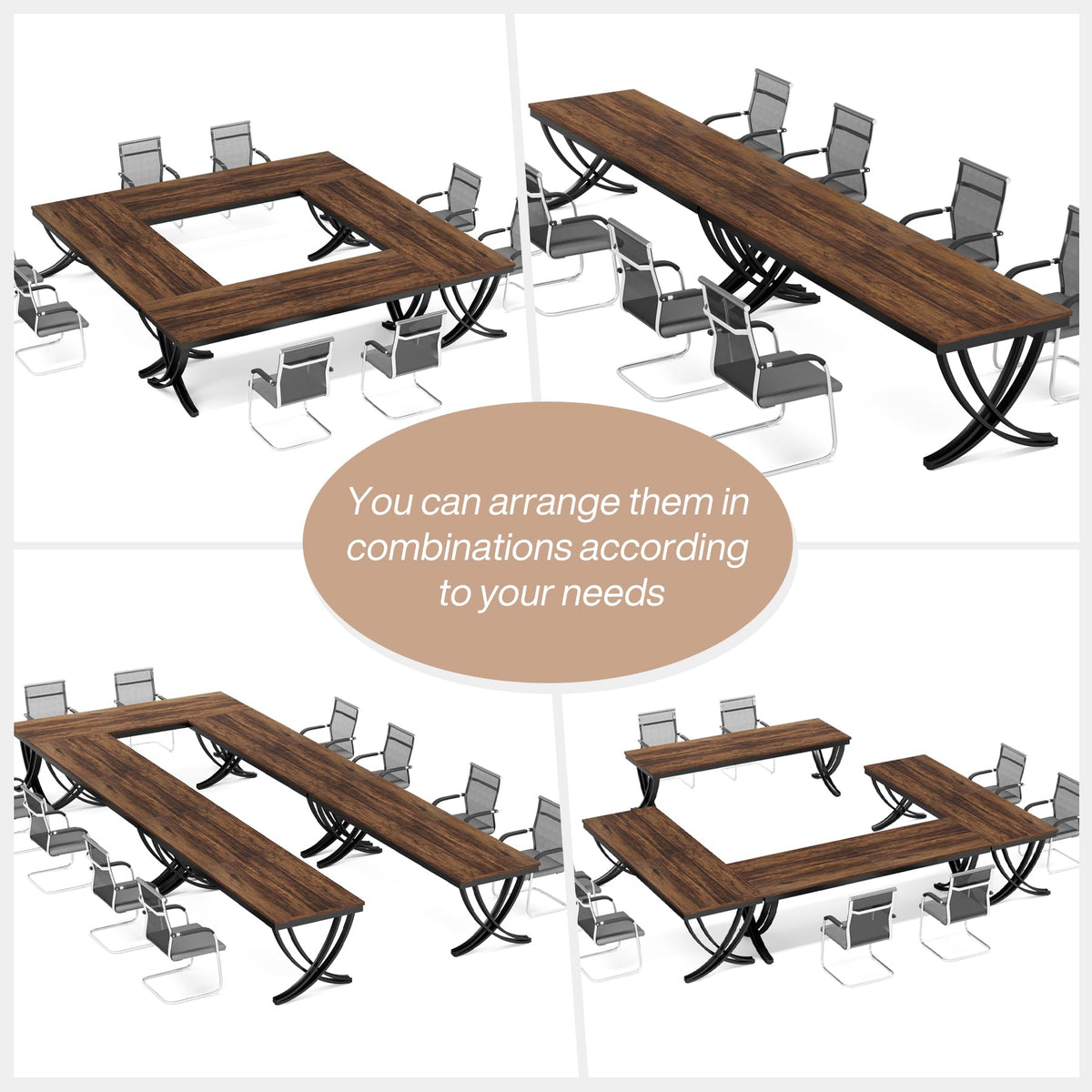 Tribesigns 6.5FT Conference Table for 6-8 People, 78 inch Long Rectangular Seminar Table with Strong Metal Frame, Business Boardroom Desk for Office Meeting Conference Room (1PC, Brown)