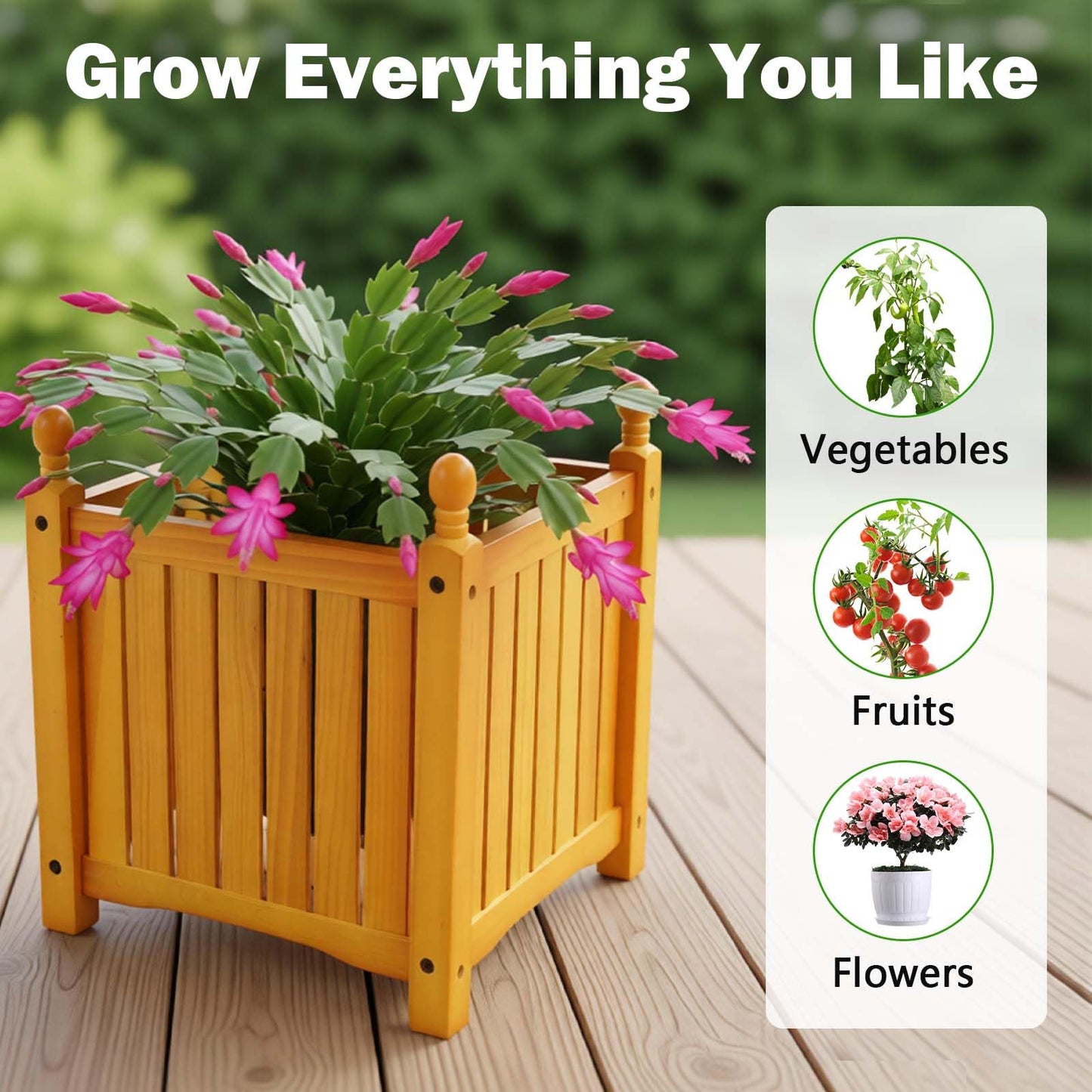 Ningering Square Wood Planter Boxes for Outdoor Plants, Elevated Planter Porch and Patio, for Flower Herb Vegetable Fruit, Plant Container for Grass Lawn Patio Backyard (Teak)