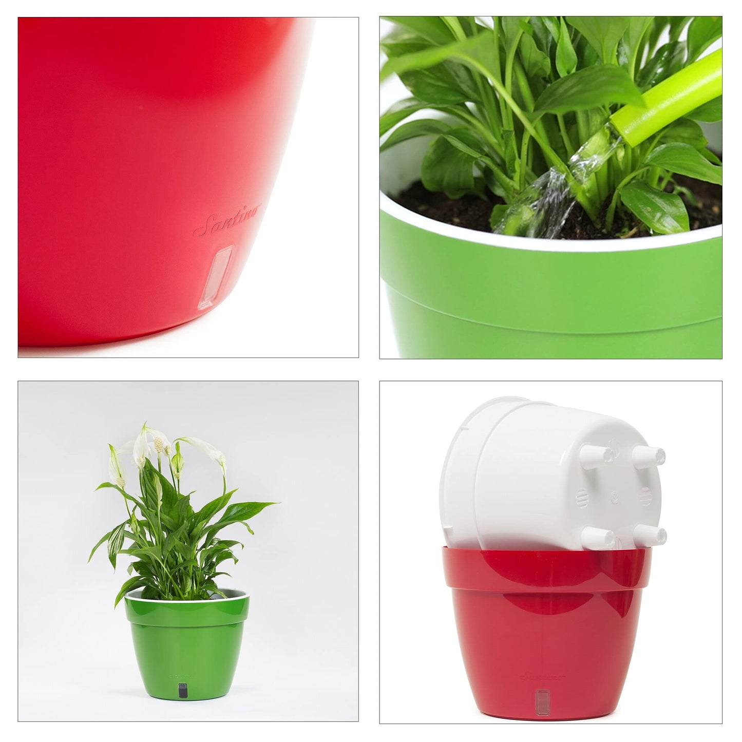 Santino ASTI 9.2 Inch Self Watering Planter Menthol/White for Indoor Plants - Premium Quality Modern Plastic Pot w/Water Level Indicator for All House Herbs, Plants, African Violets and Dahlias