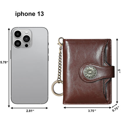 Travelambo Small Womens Wallet with 2 ID Windows, RFID Blocking Bifold Leather Card Holder Purse with Zipper Coin Pocket