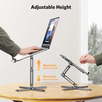 OMOTON 360° Rotating Laptop Stand Riser for Desk, Ergonomic Foldable Computer Stand Adjustable Height Angles for Collaborative Work, Easy Storage Fit Macbooks,All Laptops up to 16 inches, Silver