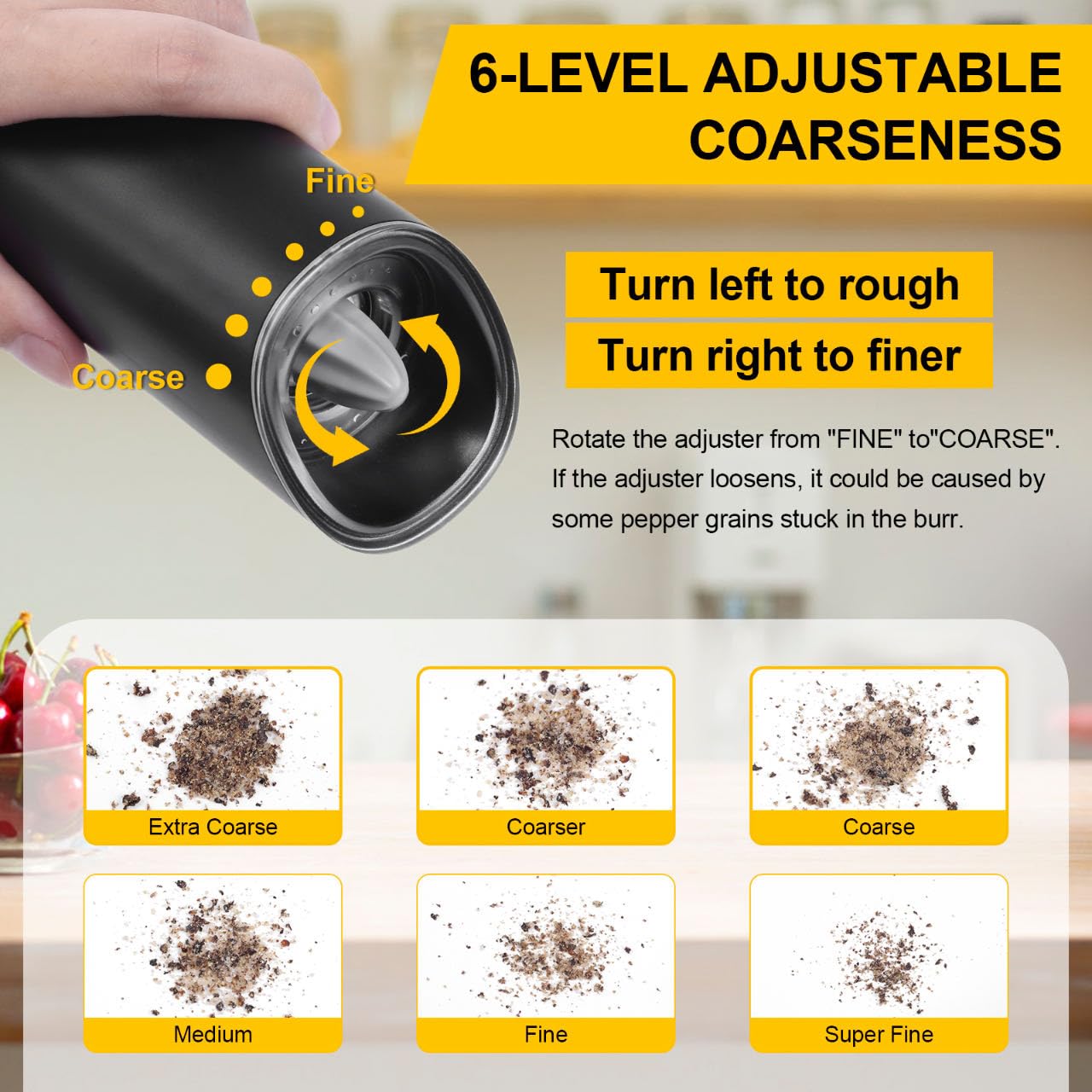 Asdmuchin Gravity Electric Salt and Pepper Grinder Set with Adjustable Coarseness, Large Capacity, Stainless Steel, Portable, Not Easily Knocked Over, Kitchen Utensils Gadgets for Dining Home Gift