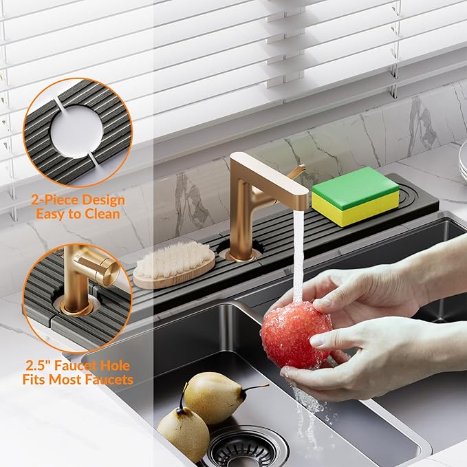 23.6 Inch Stone Faucet Mat for Kitchen Sink Splash Guard, Diatomite Sink