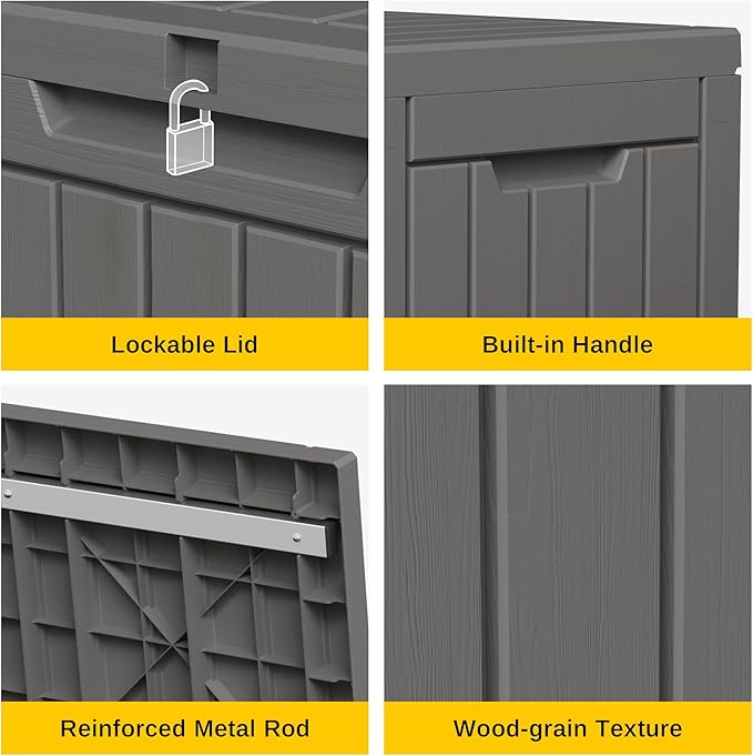 EAST OAK 60 Gallon Deck Box, Outdoor Storage Box with Padlock for Patio Furniture, Patio Cushions, Gardening Tools, Pool Supplies, Waterproof and UV Resistant Resin, Grey
