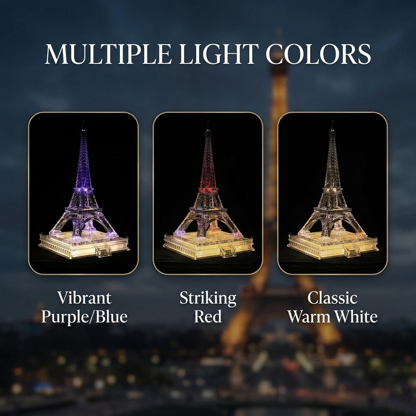 16.9in Tall Eiffel Tower Statue Clear Acrylic Figurine Torre Eiffel Decorations Paris Decor Centerpieces for Tables Home Living Room Shelf Mantel Tabletop Display Model with LED Light Crystal Finish