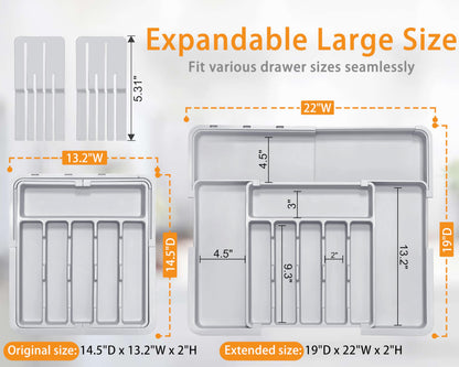 Homecor Silverware Organizer - Expandable Large Kitchen Drawer Organizer Utensil Organizer with 2 Removable Knife Blocks, 22"x 19"Cutlery Tray Drawer Dividers for Kitchen Flatware(6-9 Slots) (Black)