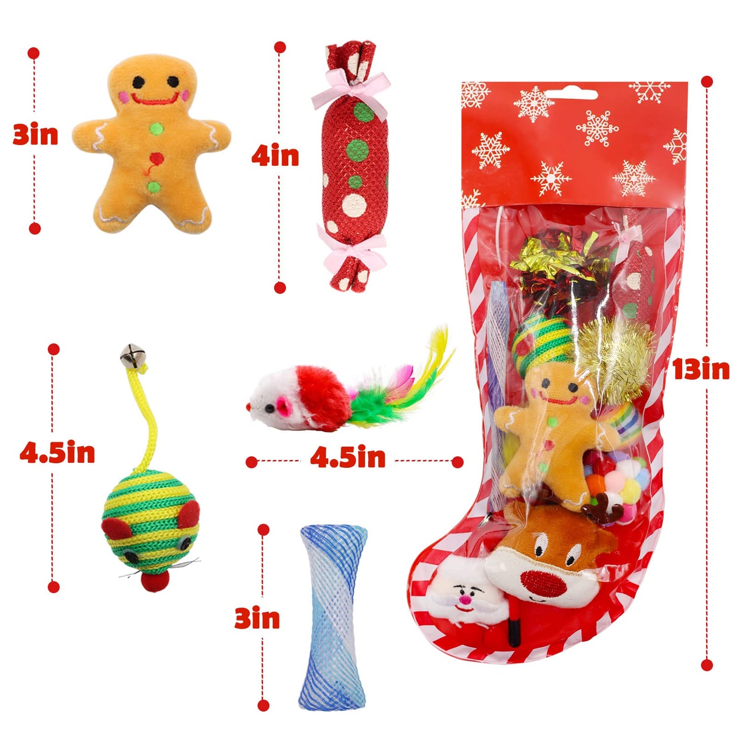 Yeghujar Christmas Stocking Cat Toys, 12PCS Xmas Cat Toy Set with Mouse, Squeaky Toys, Balls, Cat Teaser, Indoor Interactive Cat Gift