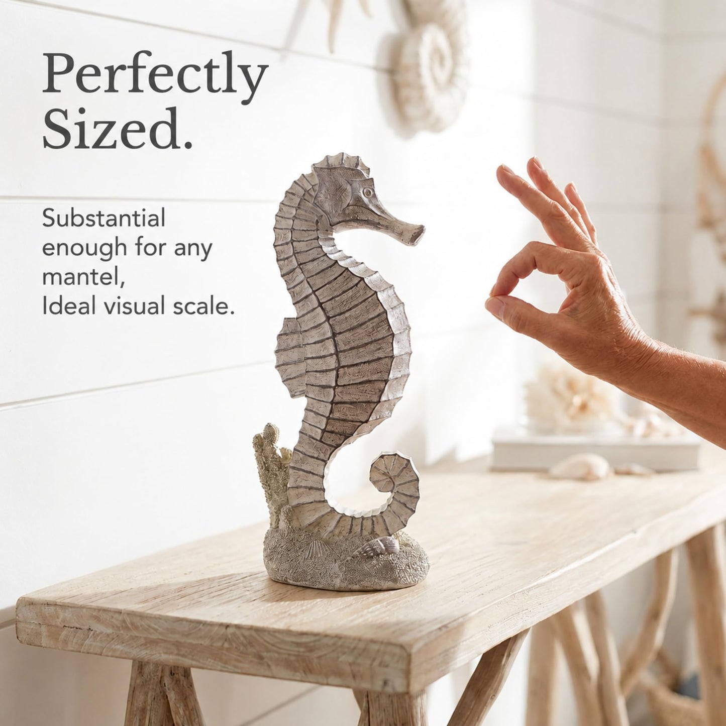 The Bridge Collection Decorative Seahorse Figurine – Coastal Seahorse Statue with Textured Ocean Detail – Nautical Beach House Decor Accent