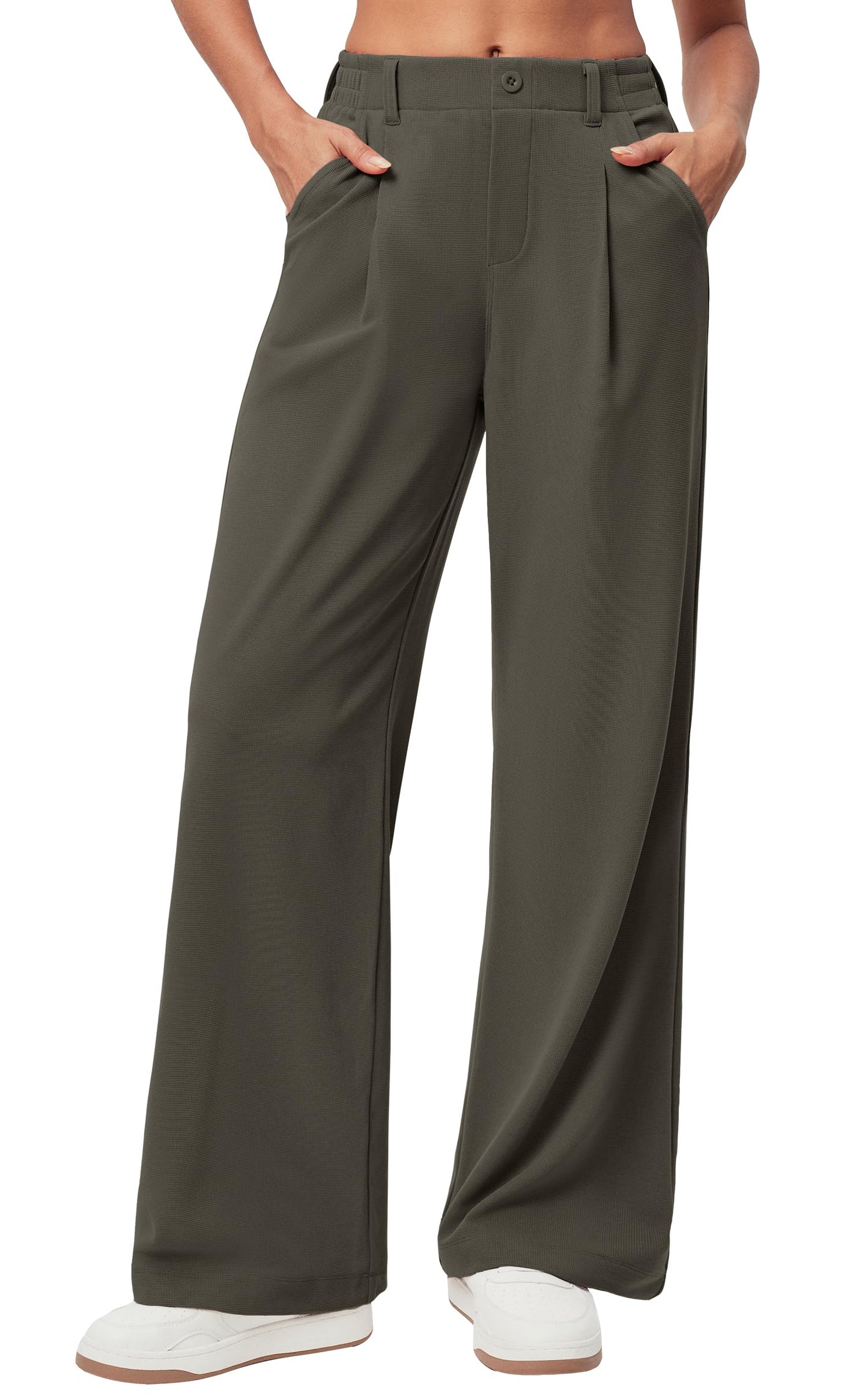 Ewedoos Wide Leg Pants Woman Stretchy Work Dress Pants Women Pull on Business Casual Slacks Trousers Fall Outfits 26"/28"