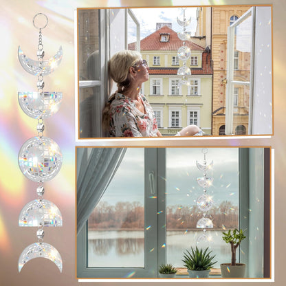 Sliner Disco Ball Moon Phase Hanging Pendant Handmade Sun Catcher for Windows Indoor Windows Ornament Party Christmas Wedding Holiday Decorations Gifts