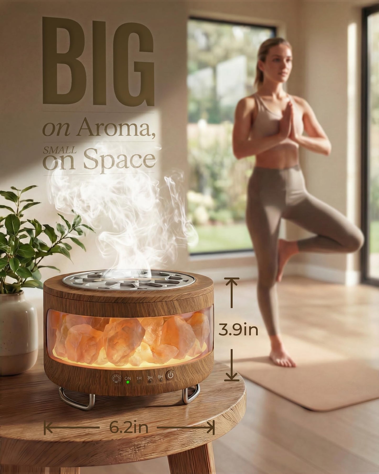 Essential Oil Diffuser with Himalayan Salt Lamp, 350ml Ultrasonic Aromatherapy Humidifier, 7 Colors LED Light, Timer & Auto Shut-Off for Home Bedroom Office Spa Yoga