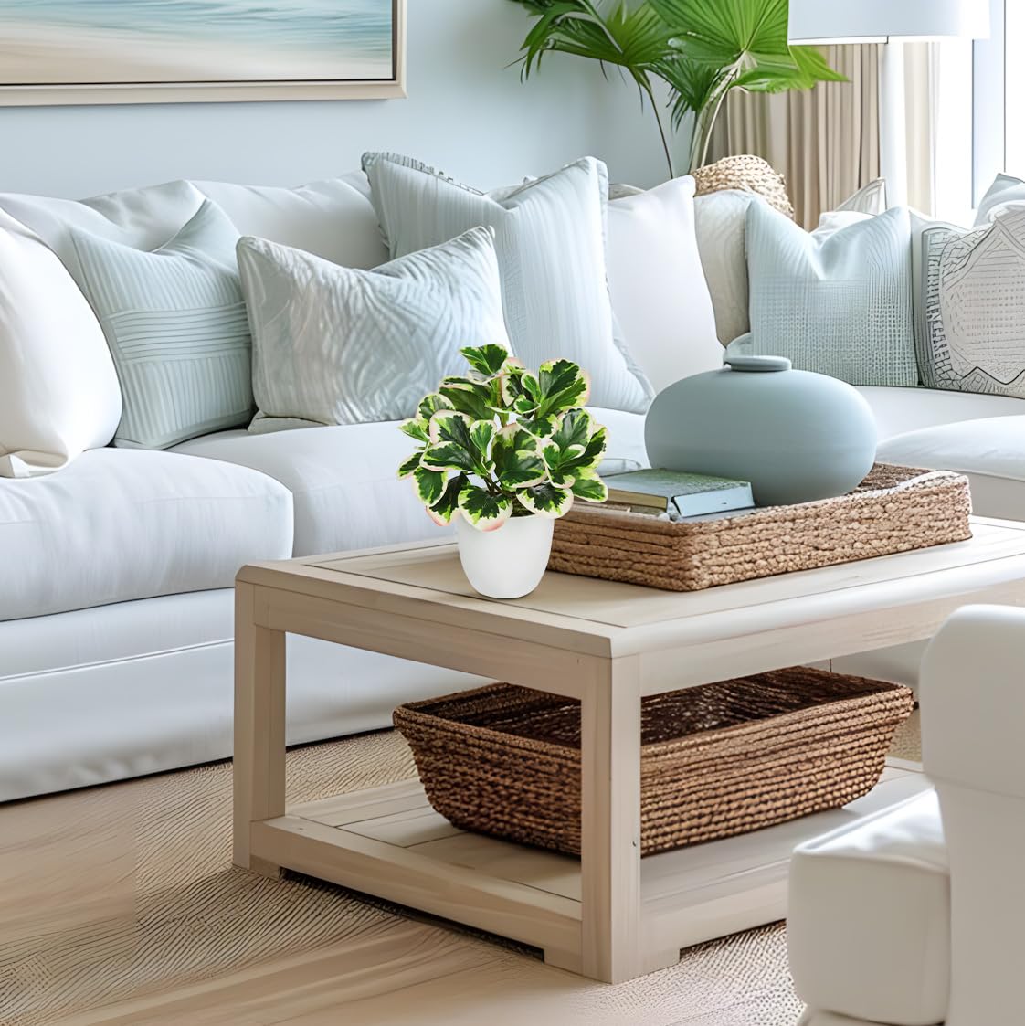 Briful Fake Plants in White Pot, Artificial Potted Plant for Home Farmhouse Table Decor, Faux Plants Indoor for Coffee Table Entryway Living Room Bathroom Decor