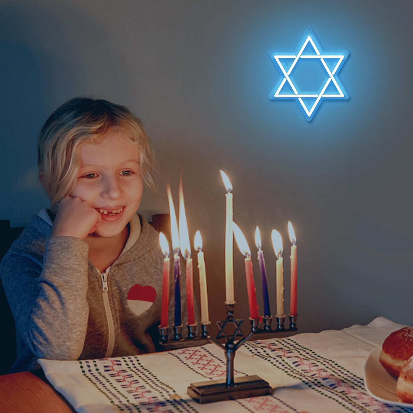 Attivolife Star of David Neon Sign, Hanukkah Decoration Jewish Star Blue Neon Light, LED Wall Decor for Home Office, Housewarming Birthday Gifts for Jews Judaism Women