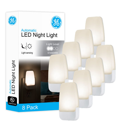 GE LED Night Light, Plug-in, Dusk to Dawn Sensor, Warm White, Ambient Lighting, Ideal for Kids and Adults Bedroom, Bathroom, Nursery, Hallway, Kitchen, 46882, 4 Pack