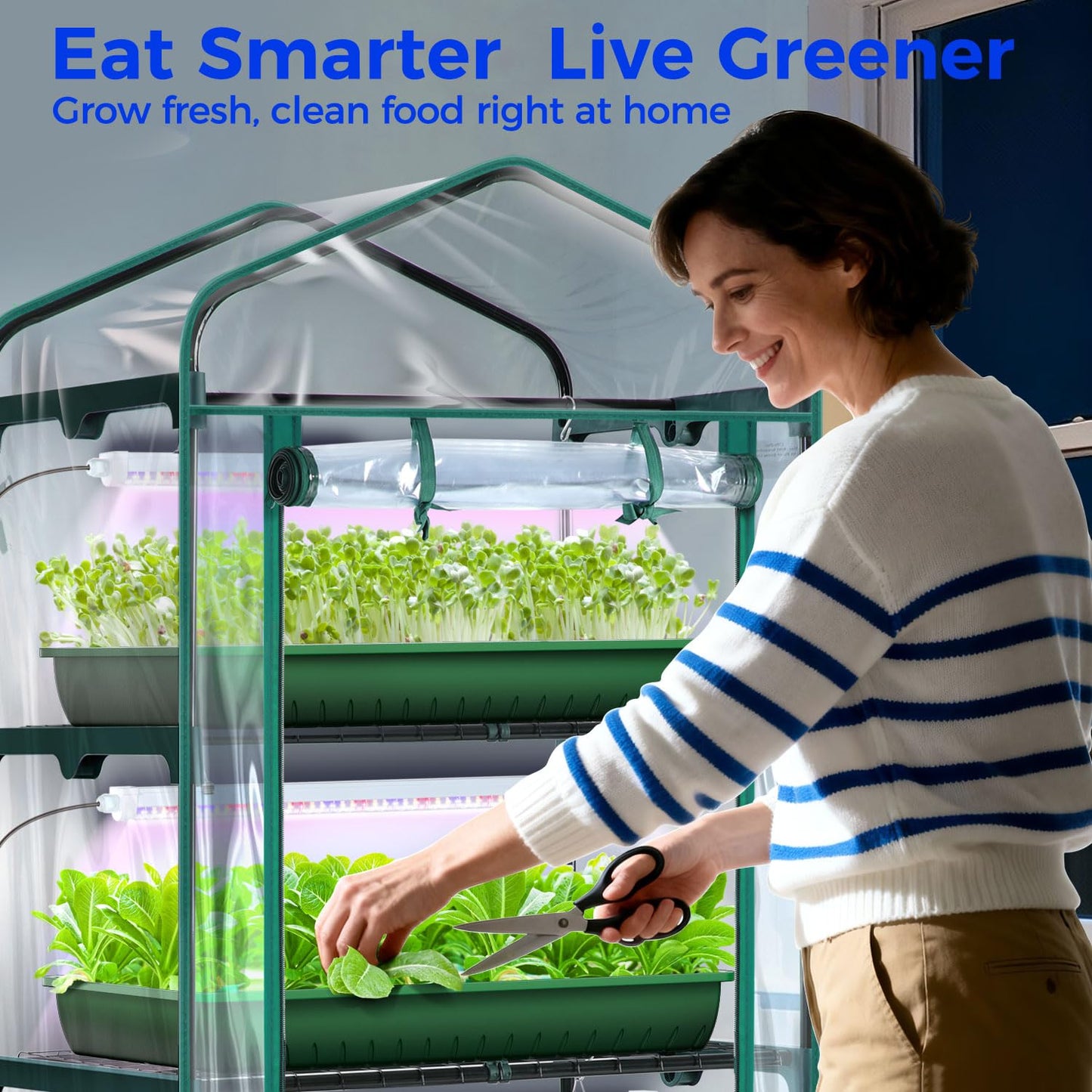 Indoor Greenhouse with Grow Light, Ohuhu 4-Tier Mini Green House for Winter - Full Spectrum Greenhouses for Seed Starting Small Portable Green Houses Waterproof PVC Cover & Adjustable Shelves
