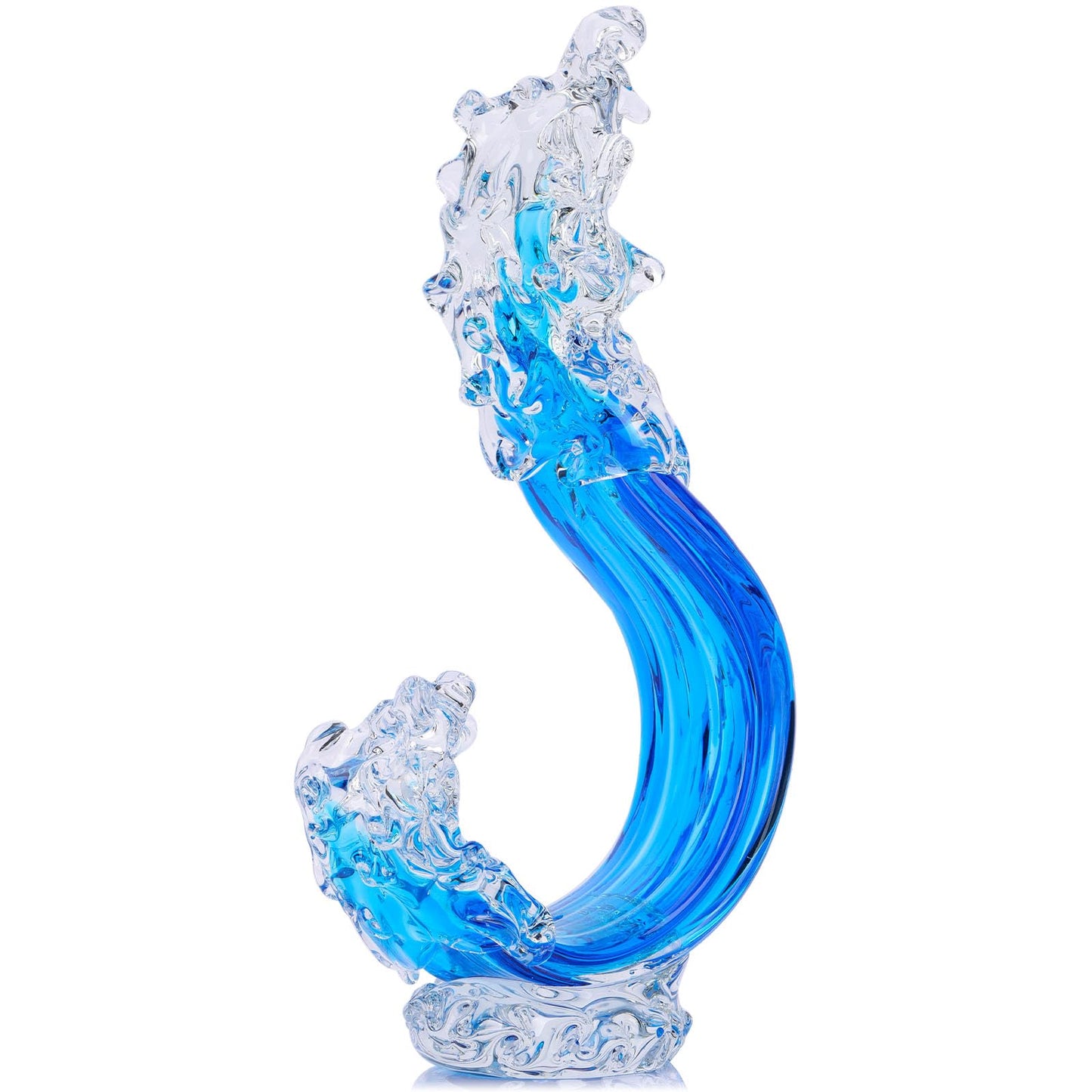 LCCCK Blue Glass Beach House Decor, Hand Blown Ocean Wave Decorate, Tall Blue Glass Sculpture Home Decor, Ocean Wave Fused Art Figurines, for Sea Art Beach Coastal Nautical Office Surfers Gifts