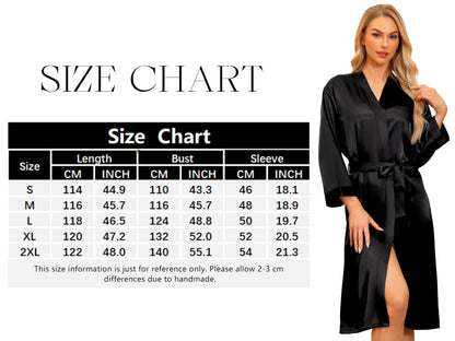 Sopesil Women's Satin Dressing Gowns Long Ladies Kimono Morning Robes Bridal Soft Wedding Party Sleepwear V-Neck,Black, L