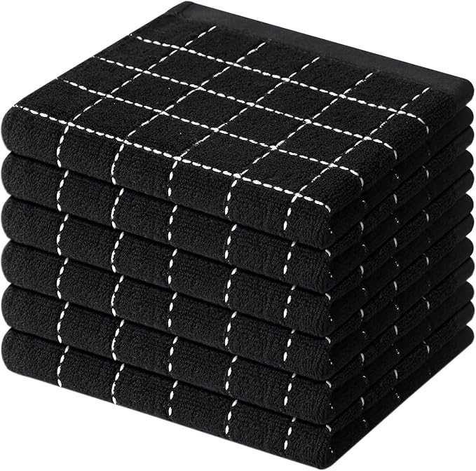 Mordimy 100% Cotton Terry Cloth Dish Cloths, Soft and Absorbent Checkered Dish