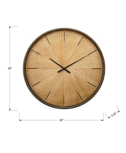 Monarch Specialties I 9022 Clocks, 30" Round, Large Oversized, Wall Clock, Brown, Modern, Contemporary