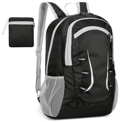 Alitifiy Lightweight Foldable Backpacks, 30L Packable Waterproof Small Hiking Bags & Packs Knapsack Daypack Handy for Men Women Ladies Kids Travel Camping Outdoor Rucksack Bag Pack (Black Grey)