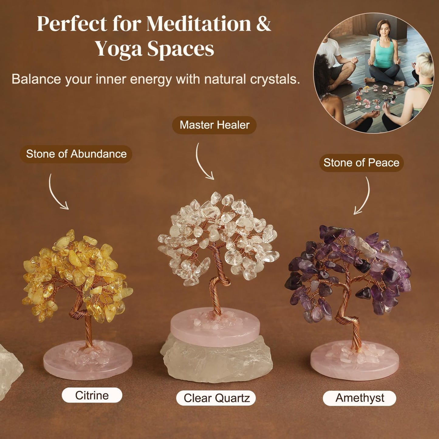 Crystal Tree Gifts for Women Handcrafted Tree of Life Healing Crystal Stones Home Office Desk Table Decor Natural Chakra for Positive Energy Spiritual Birthday Gifts for Mom Dad Sister Set of 6