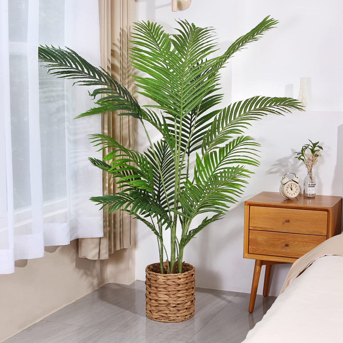 Fopamtri Artificial Areca Palm Plant 5 Feet Fake Palm Tree with 17 Trunks Faux Tree for Indoor Outdoor Modern Decoration Feaux Dypsis Lutescens Plants in Pot for Home Office Perfect Housewarming Gift