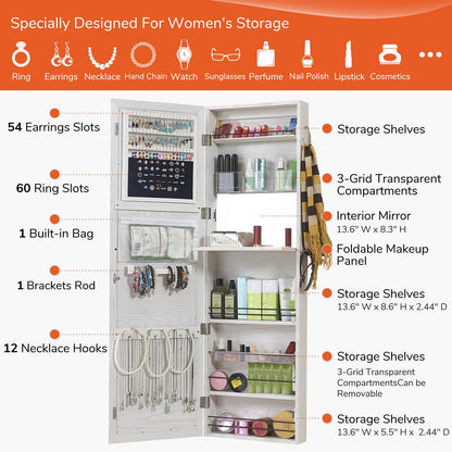GISSAR Jewelry Mirror Armoire Wall Mount Over The Door Mirror Jewelry Cabinet Storage Mirror Organizer Lockable Full Length Door Mirror(White Oak)
