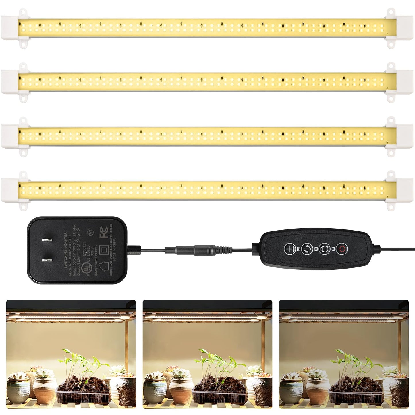 Mosthink Grow Lights for Indoor Plants, 6500K Full Spectrum Plant Lights for Indoor Growing, 16" LED Plant Grow Light Strips with 432 LEDs, 3/6/12H Auto Timer, 6-Level Dimmable, 4-Pack