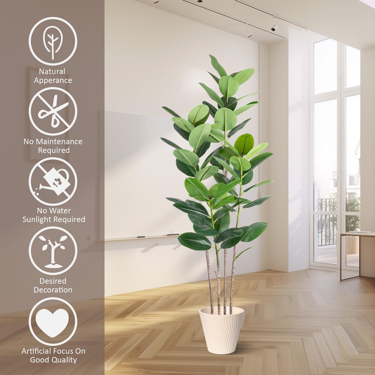 Artificial Rubber Tree 5FT Tall Faux Ficus Tree with Potted Fake Tropical Plant Decorative House Plants Large Floor Plants Artificial Trees for Home