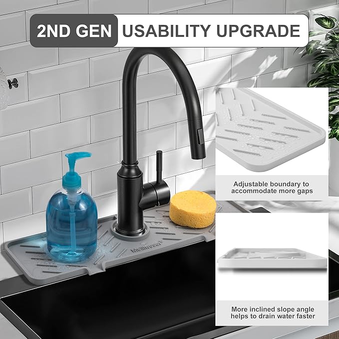 Meiliweser Silicone Faucet Mat for Kitchen Sink – Gen 2 Splash Guard