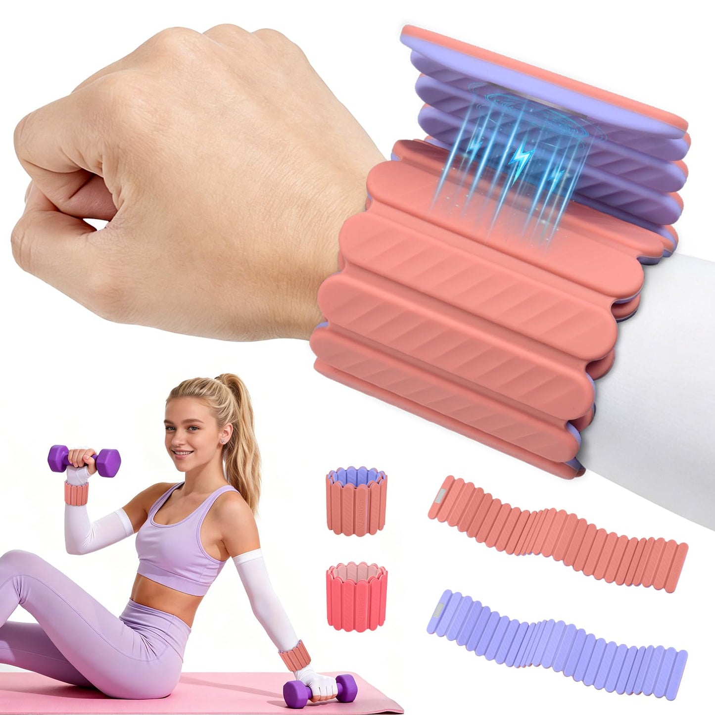 Abahub Wearable Wrist & Ankle Weights Set of 2, Stackable Magnetic Weighted Bracelet for Women, Waterproof Silicone Arm Leg Weights for Home Gym Workout, Yoga & Pilates - Purple and Pink, 2.2LB