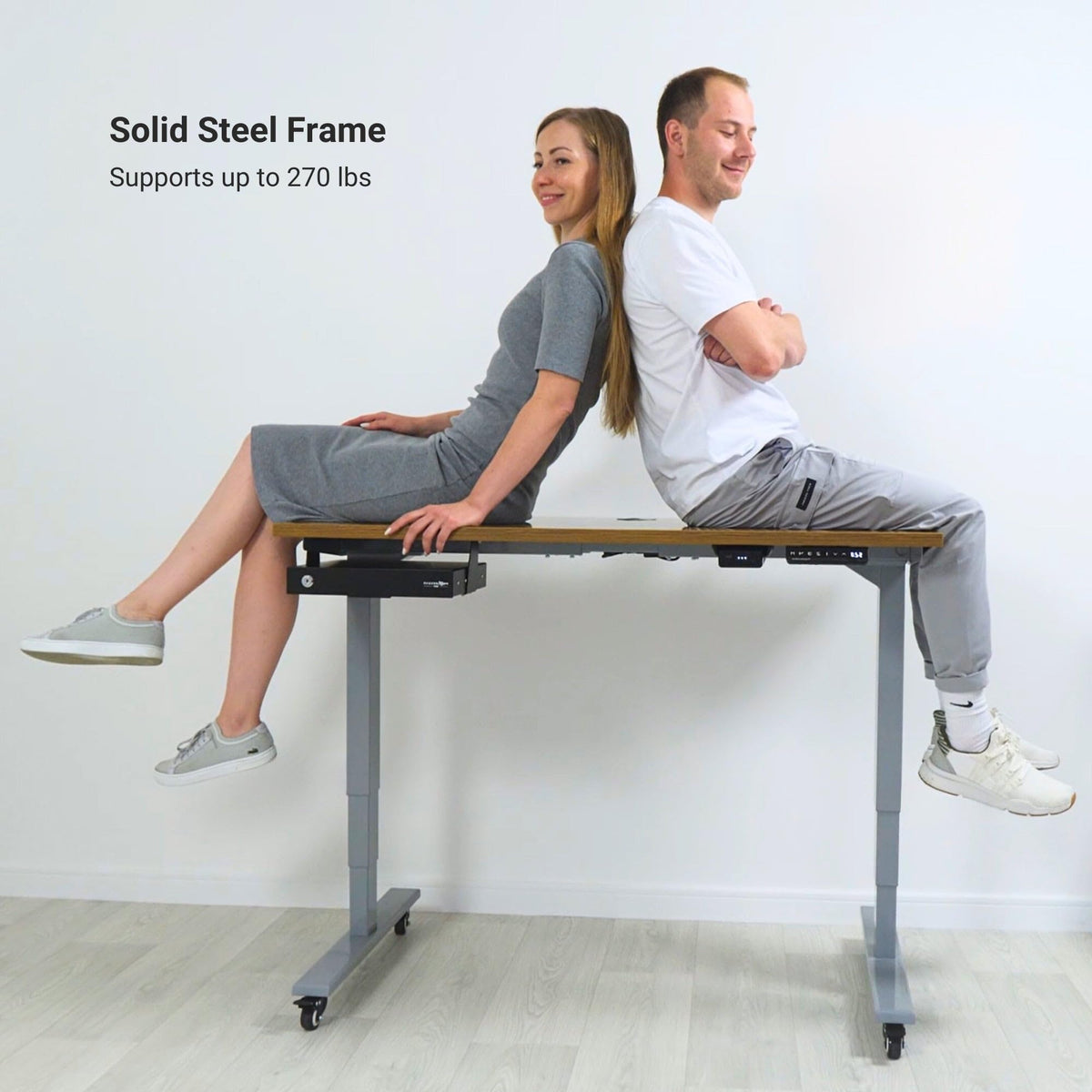 Progressive Desk Stand Up Adjustable Height Electric Standing Desk - 60"x30" Dual Motor, Computer Workstation Table for Home Office - Bright Beech, White Frame