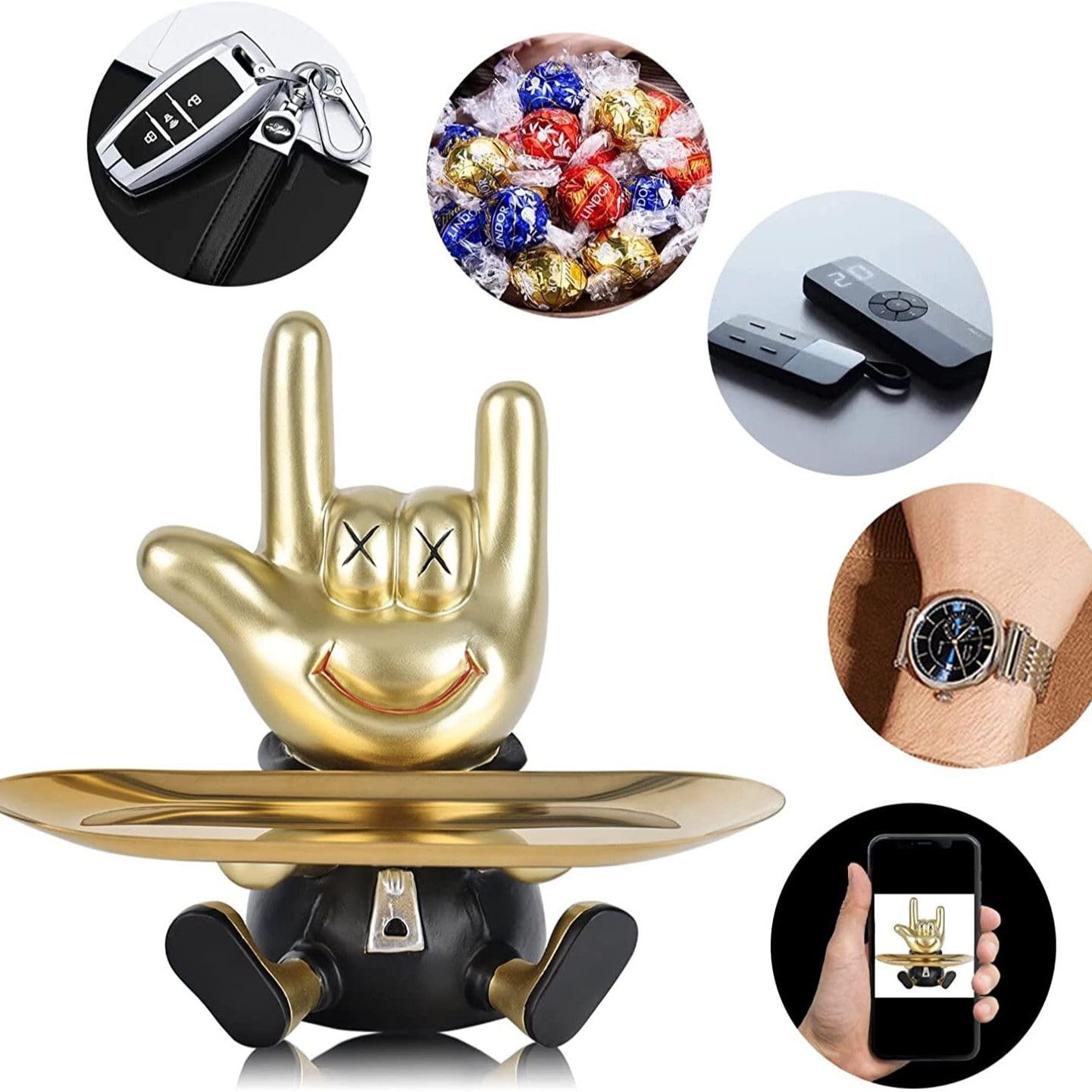 Zige Lily Resin Rock On Hand Gesture Tray Statue, Abstract Hand Sculpture for Home Decor, Office, Entryway on Table, Shelf, Cabinet and Desk
