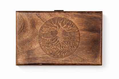 ELSHIL Handmade Mango Wood Keepsake Box with Engraved Tree of Life – Wooden Jewelry Box, Trinket Box, Flame Worked Finish, Unique Gift for Women & Men
