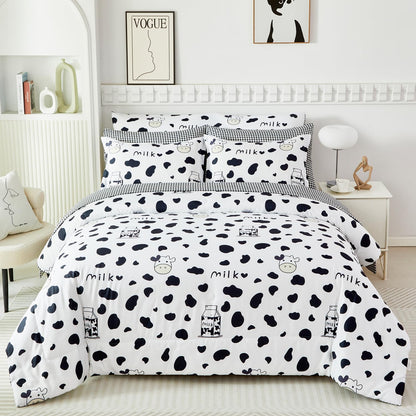 SUCSES Full Size Comforter Set with Sheets 8 Piece Cow Print Bedding Set for Boys Girls Black and White Kids Bed-in-A-Bag Farmhouse Rustic Bed Set for Bedroom (Milk Cow, Full)