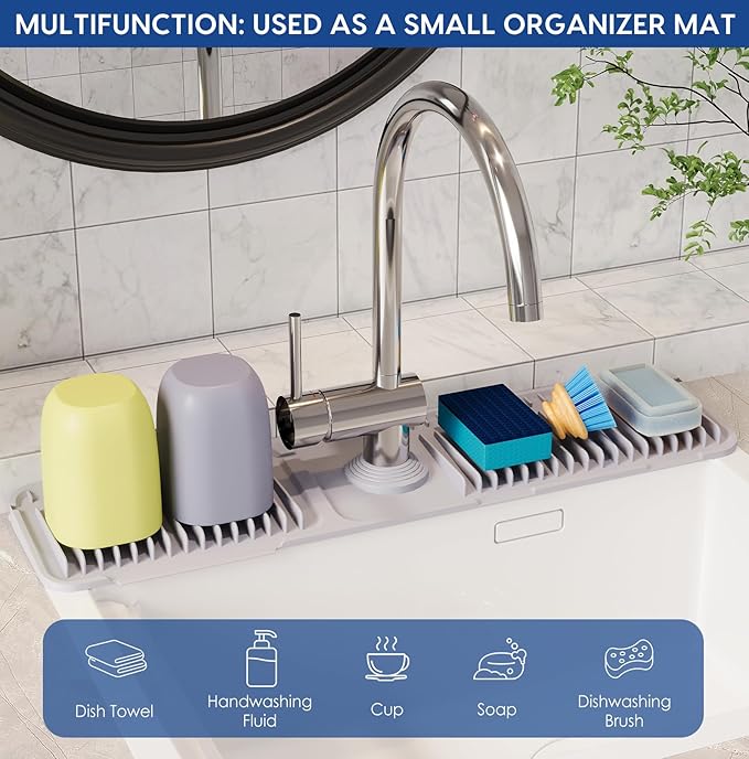 24 Inch Silicone Faucet Mat for Kitchen Sink Splash Guard