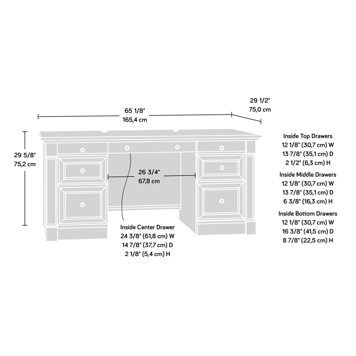 Sauder Palladia Office Desk with Drawers, Executive Desk with File Cabinet Storage, Cable Management, Keyboard Tray, in Wind Oak Finish