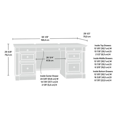 Sauder Palladia Office Desk with Drawers, Executive Desk with File Cabinet Storage, Cable Management, Keyboard Tray, in Wind Oak Finish