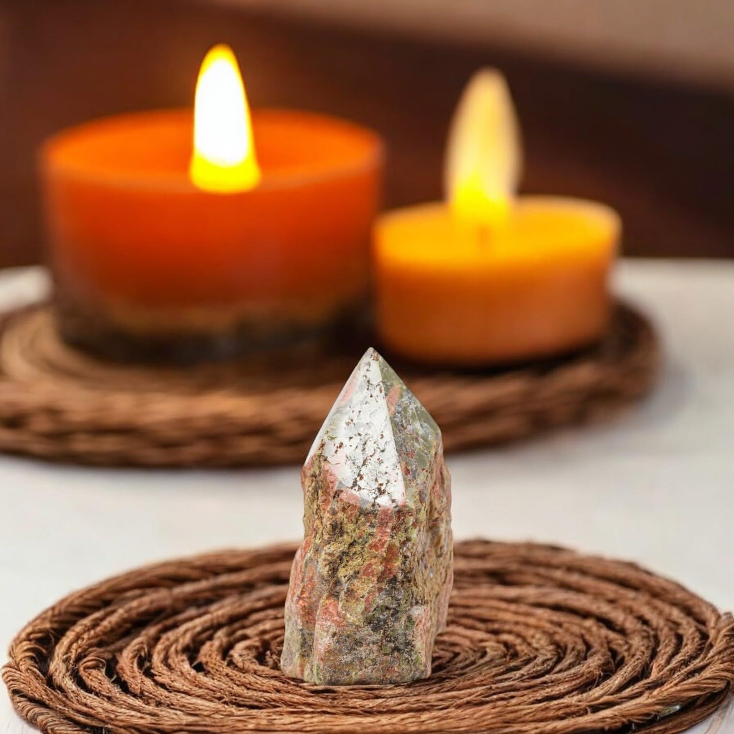 SAMSARI 2 Pcs of Unakite Crystal Points (3 to 3.5 inches Height) – Healing Stones for Meditation, Yoga, and Spiritual Practices – Natural Unakite Gemstones