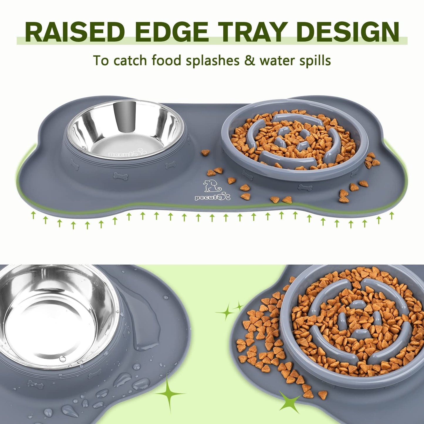 pecute Dog Bowls to Slow Down Eating, Slow Feeder Dog Bowl, Dog Slow Feeder Bowl Food-Grade Safe with Non-Slip Non-Spill Silicone Mat, Stainless Steel Slow Feeder Cat Bowl Interactive Fun for Dog Cat
