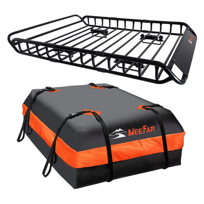 Roof Rack Carrier Carrier Basket 51"*36"*5"+Waterproof Bag 15 Cubic Feet(44"*34"*17"),and Cargo Net with Attachment Hooks,Ratchet Straps.200 Lbs Capacity,Universal Rooftop Large Size Roof Rack