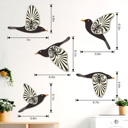 KOYILTD 5 Piece Wooden Bird Wall Decor Sculptures Wood Boho Flying Bird Wall Art Scandinavian Home Wall Decor for Farmhouse Living Room Bathroom Dining Room Kitchen Office (Rustic)