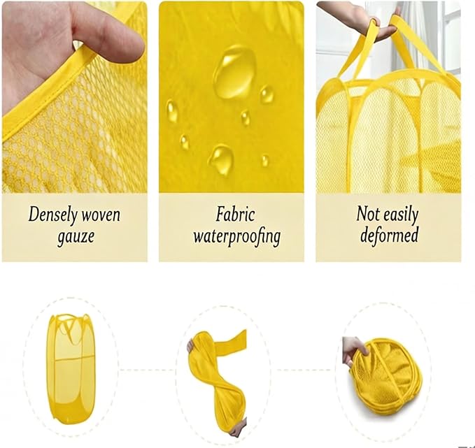 The upgraded pop-up laundry basket features a breathable side pocket mesh design