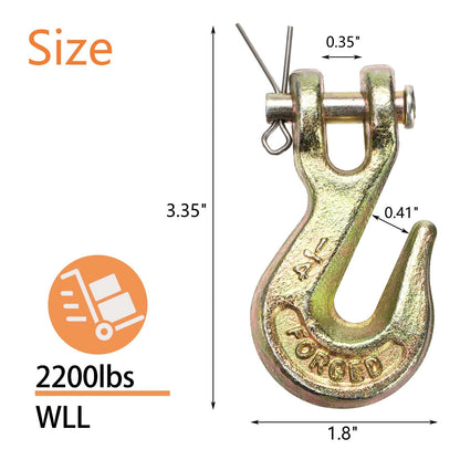 Lawei 10 Pack 1/4 Inch Clevis Grab Hook, G70 Forged Steel Transport Chain Hook, Heavy Duty Safety Chain Hook for Trailer Truck, Chromate Finish Safety Hooks, Suitable for 6mm Chain