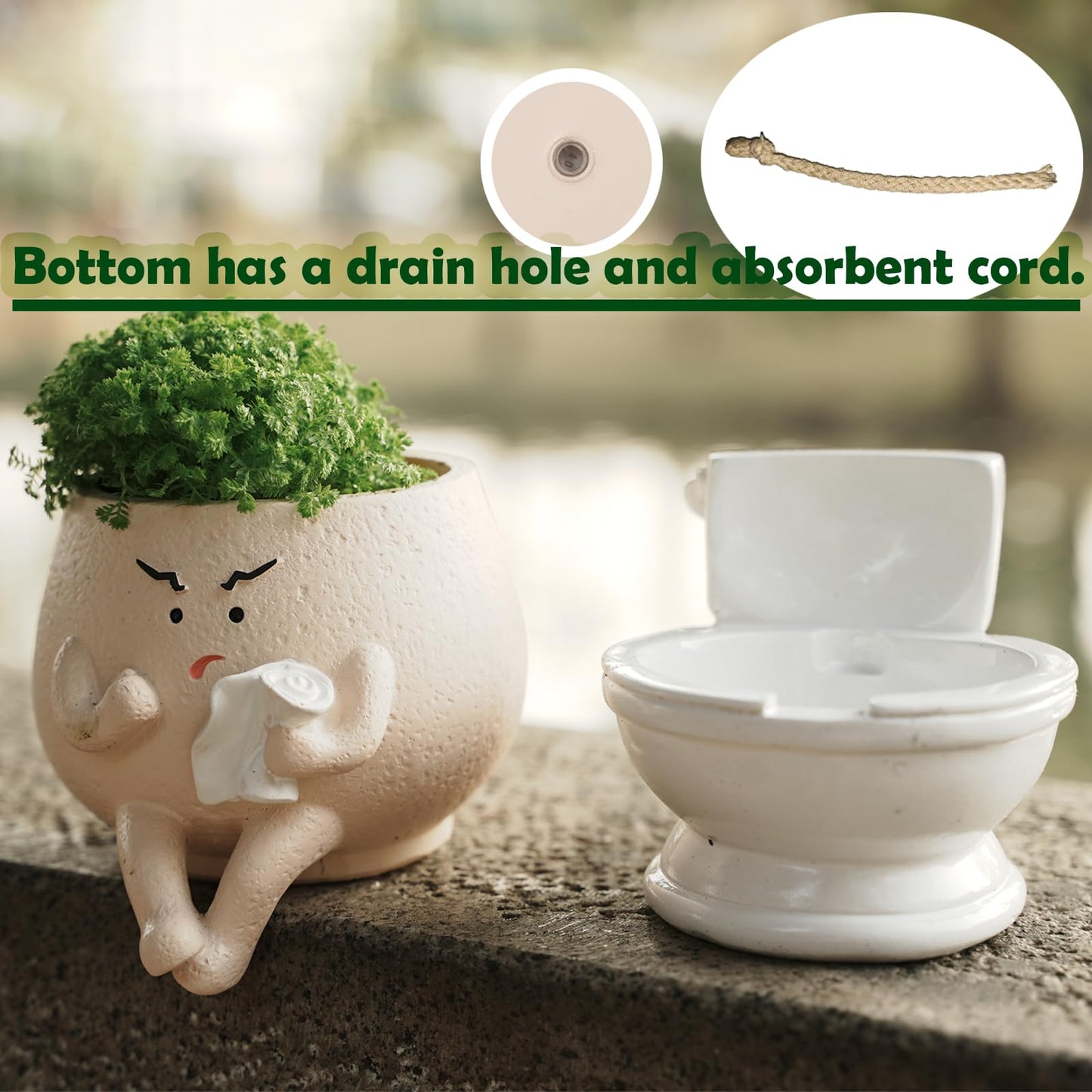 Ahilzam Face Planter Pots Funny Toilet Planters for Indoor Plants, Self Watering with Drainage Hole Cute Flower Pots, Outdoor Face Head Succulent Pot, for Plant Lovers