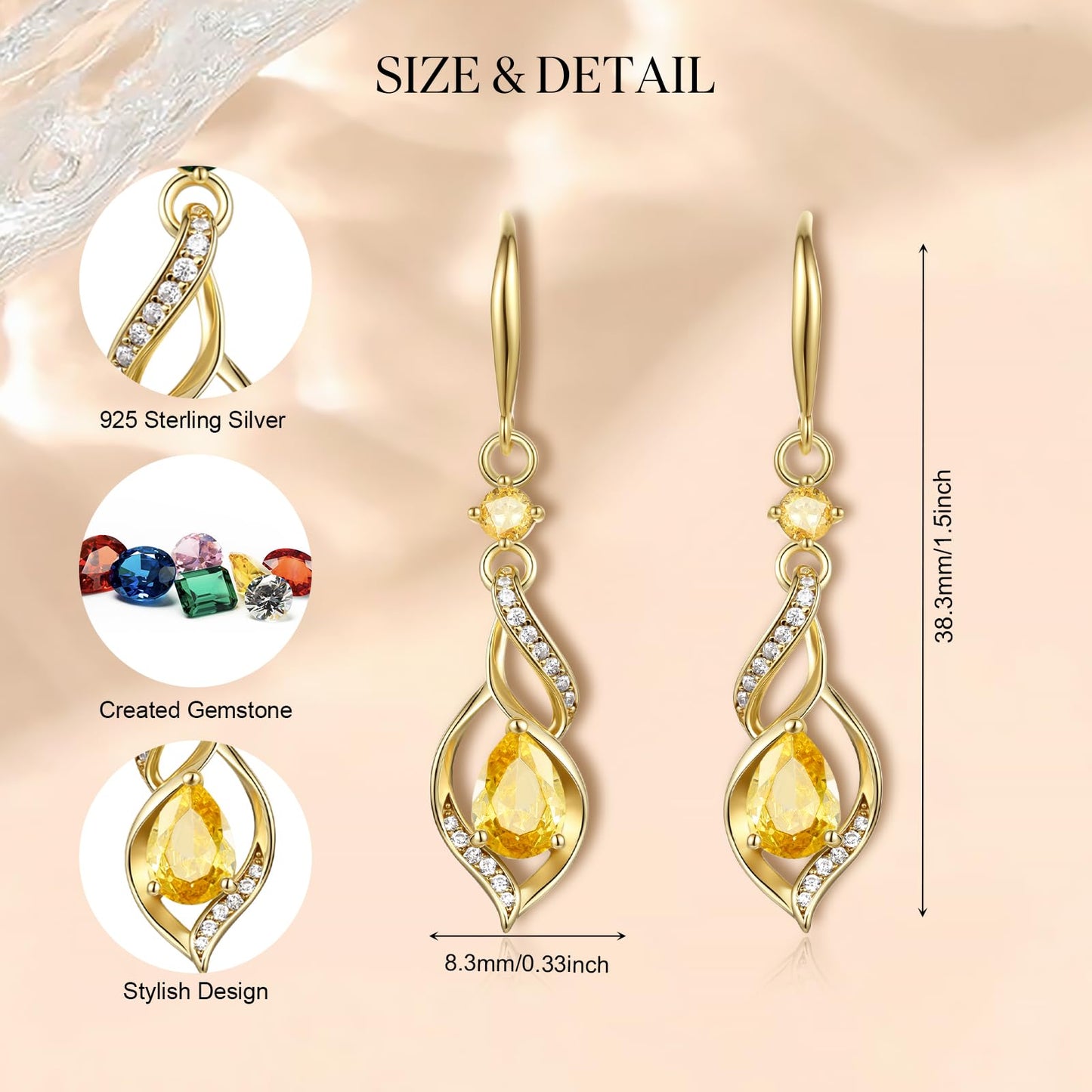 FANCIME 14K Gold Plated November Birthstone Dangle Earrings for Women Teardrop Citrine Earrings S925 Sterling Silver infinity Love Birthday Gifts for Mom Women