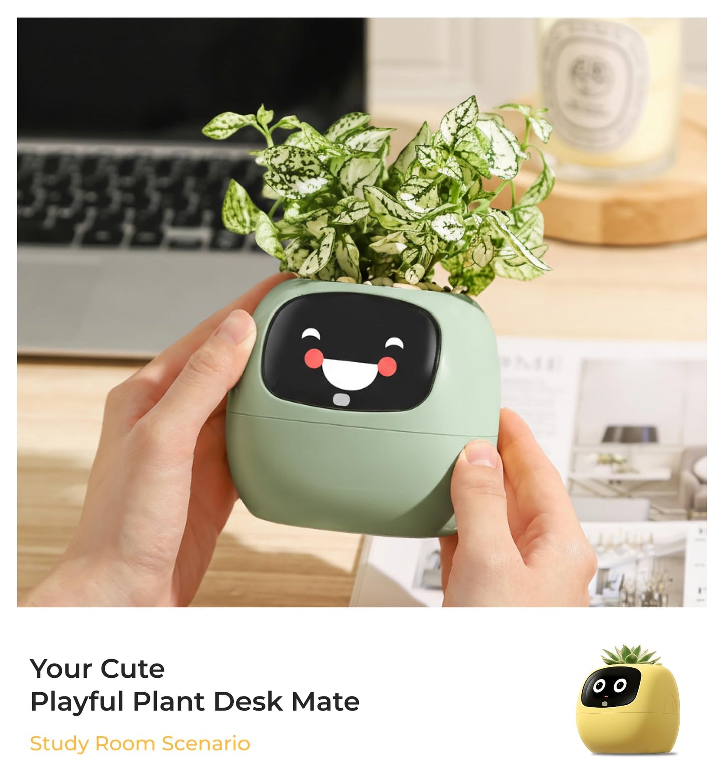 Gen 2 Ivy Intelligent Flower Pot for Home Decoration Plants Companion Neat Desk Setup Gift Smart Pet Planter Robot Guidance on Plant Care with Emojis